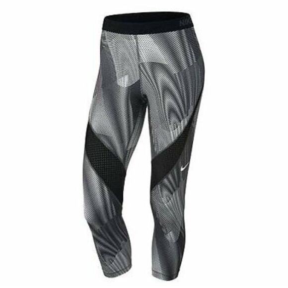 NIKE Pro Womens Capri Mesh Athletic Capri Leggings Small Black White - Picture 1 of 6